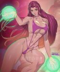  1girl 2022 alternate_version_available arttoru big_breasts dc_comics high_resolution koriand&#039;r long_hair looking_back one-piece_swimsuit pink_hair pink_swimsuit revealing_swimsuit starfire swimsuit tagme teen_titans 