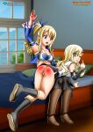  2_girls crossover eden&#039;s_zero fairy_tail female_only lucy_heartfilia over_the_knee palcomix palcomix_vip pietro&#039;s_secret_club rebecca_bluegarden red_ass spanked spanking tagme 