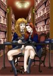  2_girls fingering ginny_weasley harry_potter hermione_granger horny library tagme under_table yuri 