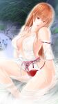 1girl alluring bare_shoulders big_breasts breasts brown_hair cleavage dead_or_alive dead_or_alive_xtreme_venus_vacation high_res kasumi kasumi_(doa) long_hair looking_at_viewer panties rock silf tecmo tennessee999_(3324973) underwear user_tggn7272_(3324973) water wet