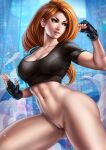  alluring big_breasts bottomless dandon_fuga disney female_abs fingerless_gloves green_eyes hot kim_possible kimberly_ann_possible naked_from_the_waist_down orange_hair pussy sexy shirt voluptuous 