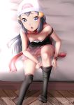  accidental_exposure black_legwear blue_eyes dawn_(pokemon) female_only flashing looking_at_viewer no_bra no_panties open_mouth pokemon pokemon_character shaved_pussy small_breasts uncensored 