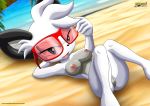  1girl anthro archie_comics ass barby_koala barefoot bbmbbf beach blue_eyes breasts furry grey_fur legs_up lying mobius_unleashed nude palcomix posing pussy sega smile sonic_(series) sonic_the_hedgehog_(series) sunbathing sunglasses white_fur 