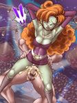 1girl altair_(artist) armpits arms_behind arms_behind_back arms_behind_head arms_up bent_over blue_eyes boots breasts censored cleavage clothed_female_nude_male cum cum_in_pussy cum_inside dragon_ball dragon_ball_z earrings gloves green_skin hair jewelry long_hair miniskirt necklace nipples orange_hair panties penis pointy_ears pussy sex skirt standing takimoto_dojo underwear upskirt vaginal zangya