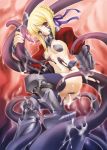 1girl armor bikini_armor blonde_hair fate/stay_night fate_(series) greaves hair_ribbon hasei_agana panties pasties red_eyes ribbon saber_alter slime solo tentacle thighhighs underwear