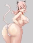  1girl :3 animal_ears ass bell bell_collar bespectacled bikini blush breasts cat_ears cat_tail chestnut_mouth collar covered_nipples erect_nipples exaxuxer from_behind front-tie_bikini front-tie_top glasses headphones huge_ass kemonomimi_mode kuma_x large_breasts leaning_forward long_hair nitroplus pink_hair red_eyes semi-rimless_glasses solo super_sonico swimsuit tail thighs under-rim_glasses underboob white_bikini white_swimsuit 