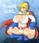  1girl big_breasts blonde_hair blue_eyes boob_window breasts character_name cleavage cleavage_cutout dc_comics dr.bug female_only huge_breasts kara_zor-l power_girl smile solo_female 