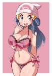  1girl aged_up big_breasts blue_eyes blue_hair bra breasts cleavage clothed clothed_female colored dawn_(pokemon) female_focus female_only fully_clothed human looking_at_viewer lucyfercomic nintendo open_mouth panties pok&eacute;mon pokemon pokemon_dppt shiny_skin simple_background solo_female solo_focus underwear video_games young 