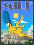  1girl 4_fingers 4_toes bald_pussy barefoot completely_nude lying_on_side marge_simpson milf online solo_female spread_legs the_simpsons yellow_skin 