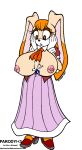 1girl animal_ears anthro artie big_breasts breasts female full_body furry huge_breasts kv1nn4 lagomorph male milf nipples parent plain_background rabbit sega size_difference sonic_*(series) sonic_the_hedgehog_(series) vanilla_the_rabbit vkyrie white_background