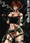  2013 abs ass big_breasts blood blue_eyes breasts cigarette clothing female hair human knife looking_at_viewer meryl_silverburgh metal_gear_solid nipples pussy red_hair shadman smoke smoking solo wounded 