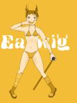 aged_up aya aya_to_majo band-aid brown_hair earwig earwig_and_the_witch erica_wigg female_abs female_focus female_only ghibli navel open_mouth small_breasts sticking_out_tongue striped_bikini studio_ghibli teeth tongue twintails yellow_bikini