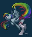  1girl 333456 anthro clothing female female_only friendship_is_magic my_little_pony rainbow_dash shorts socks solo topless wings 