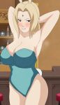  1girl alcohol alternate_costume angry angry_face animal_ears arms_behind_head arms_up bar bar_stool bare_thighs big_breasts blonde_hair blush breasts brown_eyes bunny_ears bunny_tail bunnysuit cleavage clenched_teeth clothing counter cropped cupboard facial_mark female female_only forehead_mark hairline highleg highleg_leotard huge_breasts indoors kotonohat kunoichi leotard lipgloss liquor long_hair looking_at_viewer mature mature_female naruto naruto_(series) naruto_hentai naruto_shippuden naruto_shippuuden parted_bangs rantuahelax sideboob sleeveless solo_female stool tail tavern teeth thighs third-party_edit tied_hair tsunade tsunade_(naruto) tsunade_senju 