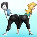  2girls ass ass-to-ass butlova gym_clothes huge_ass nintendo princess_rosalina super_mario_bros. super_smash_bros. wii_fit wii_fit_trainer 