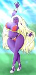 beach big_ass big_breasts bikini jynx purple_skin seductive yellow_hair