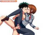  1girl cfnm clothed_female_nude_male cum_in_pussy izuku_midoriya kiss kissing my_hero_academia ochako_uraraka reit vaginal_penetration 