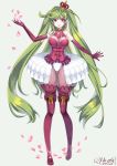 1_girl 1girl breasts clothed dress female female_only female_pokemon gloves green_hair human humanized long_gloves long_hair looking_at_viewer merlusa panties pantyhose pokemon solo solo_female standing tsareena 