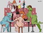 1boy 3_girls ass big_ass big_breasts blue_skin boxx_wrench clothed_male_nude_female completely_nude_female green_skin nude orange_hair strip_poker