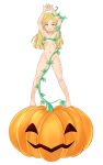  1girl arms_up blonde blonde_hair blue_eyes cornelia_hale female female_human female_only halloween hands_above_head human human_female jack-o&#039;-lantern long_blonde_hair long_hair looking_at_viewer nude pumpkin solo solo_female standing strategically_covered vines w.i.t.c.h. white_background 