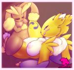  anthro blue_eyes breasts canine chizbizz crossover digimon female fox fur furry gloves lesbian lopunny nintendo nipples nude pokemon pussy red_eyes renamon tongue tongue_out tribadism video_games white_fur wide_hips yellow_fur 
