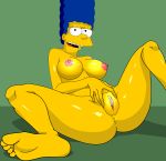  blue_hair evilweazel_(artist) lying marge_simpson nude pink_areolae shaved_pussy spread_legs spread_pussy the_simpsons yellow_skin 