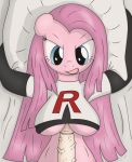  1_female 1_girl bed breasts clothing crossover equine erection female friendship_is_magic hair horse human large_breasts long_hair male male/female my_little_pony paizuri penis pillow pink_hair pinkamena_(mlp) pinkie_pie_(mlp) pokemon pony pov team_rocket tg-0 uniform 