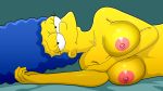  blue_hair evilweazel_(artist) looking_at_viewer lying marge_simpson pink_areolae the_simpsons yellow_skin 