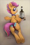  2013 blush bottle butt collar cub drunk ecmajor equine female feral friendship_is_magic fur furry hair horse looking_back multicolored_hair my_little_pony orange_fur panties pegasus pony purple_eyes purple_hair scootaloo smile solo tongue tongue_out underwear wings young 