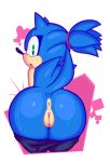  &lt;3 &lt;3_eyes 1girl alpha_channel anthro anus ass bent_over clothed clothing crossgender eulipotyphlan furry green_eyes hairband hedgehog looking_at_viewer looking_back mammal open_mouth pants_down partially_clothed ponytail presenting presenting_hindquarters pussy rear_view sega simple_background sonic_the_hedgehog sweat thanu tied_quills transparent_background 