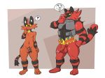  ? abs anthro anthrofied artbyyellowdog border duo feline fist furry half-erect hand_on_hip humanoid_penis incineroar level_difference male male/male muscular naughty_face navel nintendo nipples nude partially_retracted_foreskin pecs penis pokemon pokemon_sm size_difference speech_bubble standing testicles torracat uncut vein veiny_penis video_games 