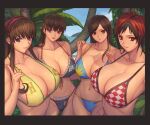 4girls alluring barely_clothed beach big_breasts bikini breasts brown_hair cleavage dead_or_alive female_only hitomi hitomi_(doa) ibanen kokoro kokoro_(doa) lei_fang mila_(doa) outside palm_tree red_hair seaside selfpic summer swimsuit tecmo