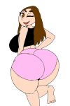 1girl big_ass looking_at_viewer massive_breasts metalpipe55_(artist) original original_character pink_shorts seductive simple_background smile sofia_rivas