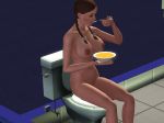  3d 3d_(artwork) eating huge_breasts nude_female simspictures the_sims toilet 