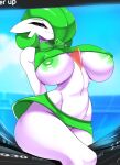  1girl ashraely breasts gardevoir green_hair hi_res high_res highres nintendo nipples pokemon pokemon_(species) pussy red_eyes smile smiling 