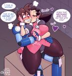  1boy 1boy1girl 1girl aged_up big_ass big_breasts blush breast_press brown_hair bust capcom clothed_female cobatsart dialogue female_on_top girl_on_top green_eyes high_heels hips holding_hands huge_breasts interlocked_fingers kissing kissing_cheek legs looking_at_viewer male mega_man mega_man_legends mega_man_volnutt offscreen_character offscreen_male reverse_cowgirl_position romantic short_hair speech_bubble stockings straight thick thick_legs thick_thighs thighs tron_bonne video_game_character video_game_franchise voluptuous waist wide_hips 