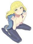  1girl blonde_hair breasts crotch_seam glasses itsumo_nokoru kneeling long_hair namaeha_(pixiv77217) open_clothes open_shirt panties panties_under_pantyhose pantyhose perrine_h_clostermann pomelocandy shirt solo strike_witches underwear white_background yellow_eyes 