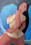  1girl ass big_breasts breasts breasts_out clothed_female dat_ass disney disney_princess female_focus female_only long_hair looking_at_viewer mature mature_female native_american nipples no_panties pocahontas pocahontas_(character) solo_female solo_focus tagme y-s 
