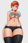  1girl 1girl 1girl ben_10 big_breasts breasts cartoon_network choker curvaceous green_eyes gwen_tennyson heart-shaped_pupils minishorts orange_hair postblue98 rolling_eyes short_hair shorts standing stockings thick_thighs thighs thong wide_hips 