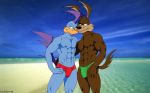2boys beach fabfelipe looking_at_viewer loonatics_unleashed muscular_male rev_runner speedo tech_e_coyote