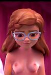 1girl areola breasts brown_hair dark-skinned_female exposed_breasts glasses lego_friends:_girls_on_a_mission olivia_(lego_friends) topless