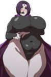  1girl blush bodysuit breasts cameltoe chubby chubby_female clothing dc_comics female_only fully_clothed huge_breasts khexxi looking_at_viewer milf nipple_bulge raven_(dc) skin_tight skintight_bodysuit solo_female teen_titans thick_thighs voluptuous wide_hips 
