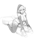  1girl blush breasts choker cleavage cropped_legs elbow_gloves fingerless_gloves genderswap girl_on_top gloves hair hat headgear highres large_breasts legoman link lips lm_(legoman) monochrome nintendo nipples nude reverse_cowgirl_position rule_63 sex short_hair sketch solo_focus straddle straddling sweat testicles the_legend_of_zelda thick_lips thighhighs uncensored vaginal 