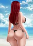  1girl abp_art ass ass_focus beach big_ass big_breasts bikini black_thong breasts bubble_butt erza_scarlet fairy_tail female_focus female_only huge_breasts long_hair rear_view red_hair seaside solo_female solo_focus thong thong_bikini voluptuous 