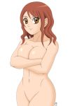  big_breasts breasts brown_eyes brown_hair cissnei covering covering_breasts crisis_core_final_fantasy_vii crosscutter final_fantasy final_fantasy_vii issnei nude smile solo 