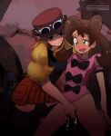  2girls arm arms art babe bare_arms bare_legs black_shirt blue_eyes bottomless brown_hair closed_mouth collared_shirt dark_skin fingering friends green_hair happy hat kneel legs light_brown_hair long_hair looking_at_another moaning multiple_girls nintendo no_panties nosepass open_mouth pink_shirt pokemon pokemon_(anime) pokemon_(game) pokemon_xy polyle pussy_juice round_teeth sana_(pokemon) serena serena_(pokemon) shauna short short_hair short_sleeves skirt smile sunglasses sunglasses_on_head teeth yuri 