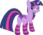  1girl ass blush female female_only female_unicorn friendship_is_magic horn looking_at_viewer looking_back my_little_pony panties pony solo standing striped_legwear tail twilight_sparkle twilight_sparkle_(mlp) unicorn 