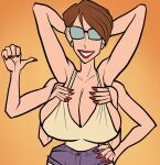  brown_hair extra_arms gigantic_breasts glasses jonfreeman milf sexy sexy_body sexy_breasts 