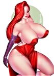  bokuman erect_nipples_under_clothes gloves hair_over_one_eye huge_breasts jessica_rabbit red_dress red_hair thighs who_framed_roger_rabbit 