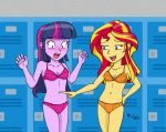  2girls bra_and_panties equestria_girls friendship_is_magic multiple_girls my_little_pony navel open_mouth sunset_shimmer twilight_sparkle_(mlp) 
